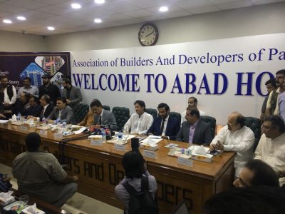 Meeting at ABAD house against ban on high risse buildings in Karachi